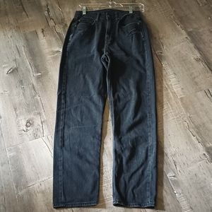 AEO High Rise Straight Leg Distressed Black Jeans